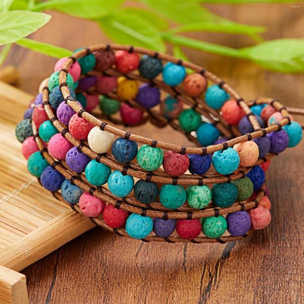 Bracelets porte-bonheur 1Pc Pierre Naturelle Tissé À La Main Multicouche Coloré Large Wrap Bracelet Pour Femmes Hommes Bless Peace Luck Amitié Bijoux