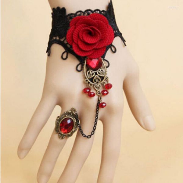 Charm Bracelets 1PC Venta Retro Gothic Mujeres Pulsera Encaje Flor Mano Esclavo Cadena Temperamento Regalo