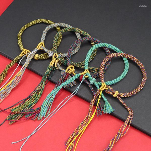 Bracelets de charme 1pc Fil Bracelet bouddhiste tibétain tressé pour femmes hommes chanceux nœuds faits à la main Bangles de taille réglable