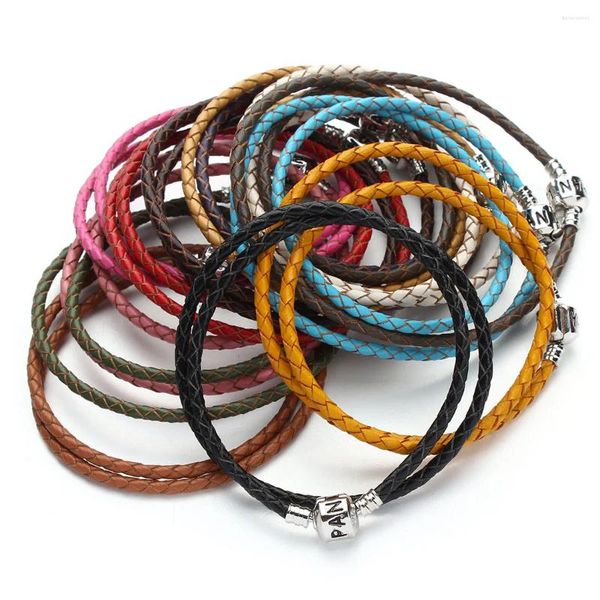 Bracelets de charme 1pcs 12 couleurs double couche en cuir corde bracelet de haute qualité mode pour bricolage cadeau d'anniversaire bijoux faisant des accessoires