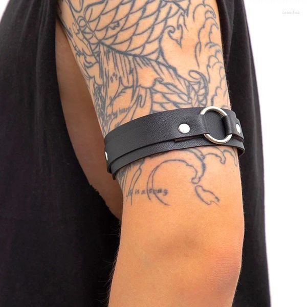 Pulseras de encanto 1 unids Hombres Negro PU Hebilla de cuero Pulsera de cadena de brazo Gótico Ajustable Arnés ancho Cinturones Brazalete Cosplay Rave Clubwear