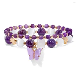 Bracelets à charme 2 Chain Bracelet Bracelet Naturel Stone Amethystes Rose Quart Aventurine Pipe de gravier Per perlé Round Per perle pour femmes bijoux