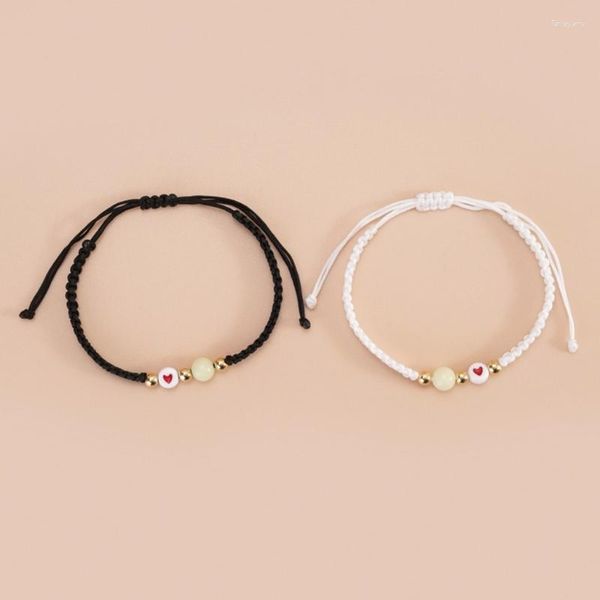 Bracelets de charme 2 pièces Couple carte amour chanceux perle bracelets lumineux pour amitié soeur femmes homme bijoux cadeau