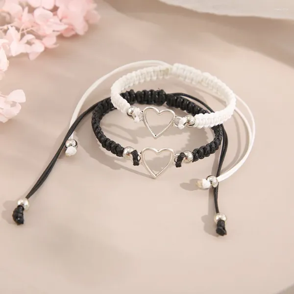 Bracelets de charme 2 pcs mignon coeur d'amour noir couple bracelet pour amoureux femmes hommes romantique corde réglable correspondant bracelet anniversaire bijoux