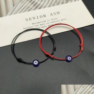 Bracelets de charme 2 pcs plat bleu mauvais œil tissé hommes bracelet chanceux femmes réglable noir rouge chaîne bracelets femme nouveau fash dhgarden ot5rk