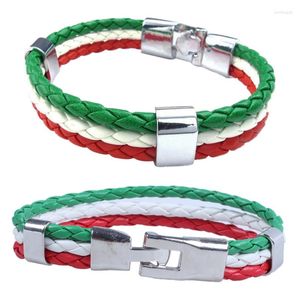 Bracelets porte-bonheur 2 Pcs Vert Blanc Rouge Bijoux Bracelet Drapeau Italien Bracelet En Cuir Alliage Pour Hommes Femmes Largeur 14 Mm - Longueur 21,5