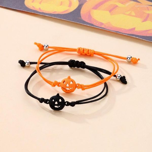 Pulseras de encanto 2 PCS Pareja de Halloween Cuerda trenzada para mujeres Hombres Calabaza Colorido Elástico con cuentas Pulsera romántica Joyería estética