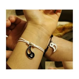 Bracelets porte-bonheur 2 Pcs / Lot Couple Bracelet Yin Yang Tai Vintage Noir Blanc Rouge Corde Réglable Pendentifs Bijoux Faits À La Main Drop Deliver Dhjiz