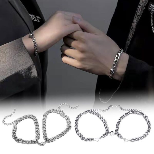 Bracelets de charme 2 pièces Punk Couple Bracelet aimant Attraction pour femmes hommes argent couleur ami poignet chaînes cubaines bijoux