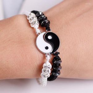 Bracelets porte-bonheur 2 pièces/ensemble Couple mode Tai Chi Bracelet pour femmes hommes tissé blanc noir corde coeur Dragon amant amis bijoux de mariage