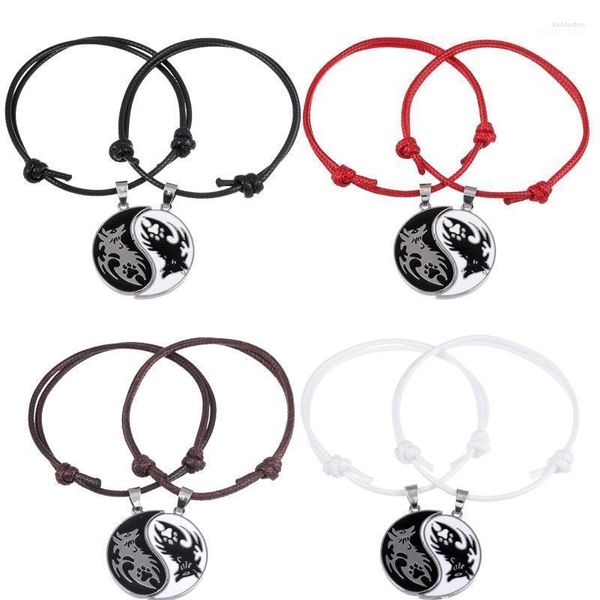 Pulseras con dijes 2 Unids / set Moda Lobo Blanco y Negro Amigos Cordón de Cuero Tejido Pareja Colgante Pulsera BFF Amistad Joyería Regalo Ken