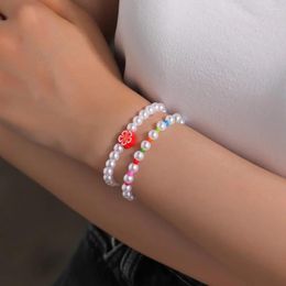 Braceletas Charmets de 2 piezas Estilo personalizado personalizado Colorido Rice Beads Flower Pearls Hade Beads elástico para mujeres