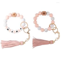 Bracelets à breloques 2 pièces bracelet perlé pour femmes Bracelet porte-clés rond avec cadeaux en cuir gland