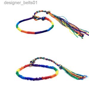 Bracelets de charme 2 pièces Bracelet de corde multicolore réglable noeuds faits à la main Bracelets de fil arc-en-ciel Bracelets pour femmes hommes rs bijoux L231214