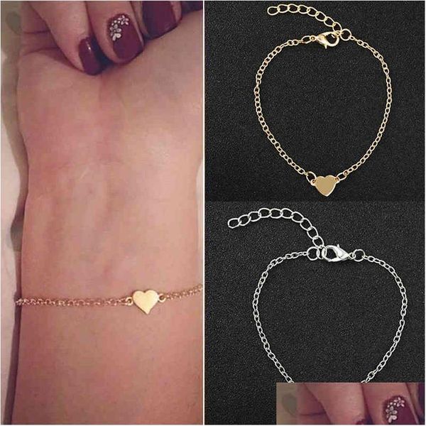 Bracelets de charme 2021 Bracelet de cœur charmant Bracelet pour les femmes Girls Gold Sier Color Metal Jewelry Wholesale Drop Livrot Dhsqs