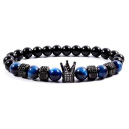 Bedelarmbanden 2021 Klassieke Kroonbuis Armband Mannen Royal Pave CZ Blue Tiger Eye Stone Strand voor Sieraden Gift