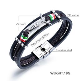 Bracelets de charme 2021 Mode Cuir PU Noir Acier inoxydable Jésus Forme Bijoux pour hommes Cadeau ami SL112