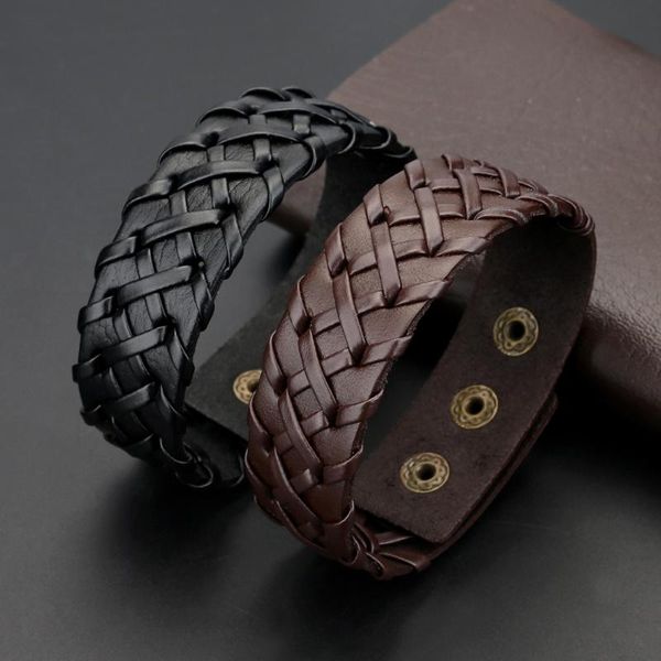 Bracelets porte-bonheur 2021 fait à la main noir marron élégant tempérament Simple mode Sexy tissage large Bracelet en cuir femmes hommes cadeau de noël