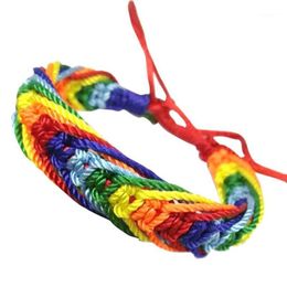 Pulseras de encanto 2021 Lesbianas Regalos de San Valentín Bandera Trenza Arco Iris Orgullo Gay Pulsera Amor Delicado Gota Feb 21291P