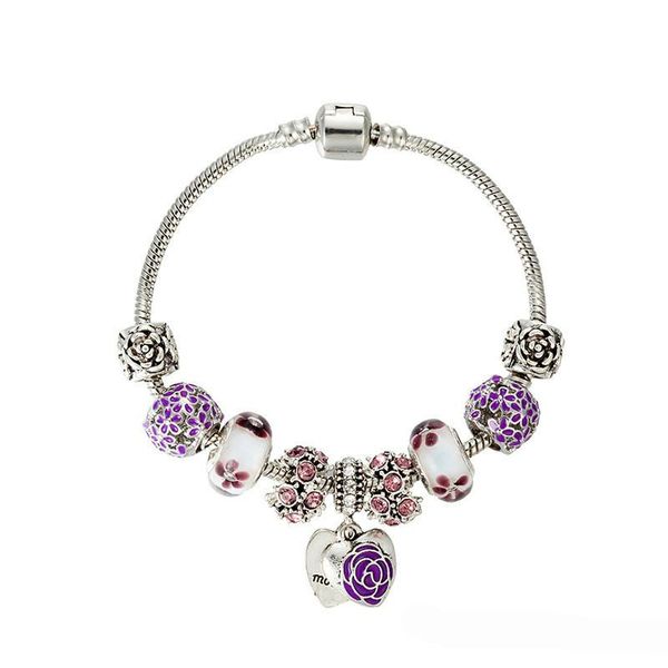 Pulseras con abalorios 2021, colgante de corazón Chapado en plata Retro, pulsera de la suerte para mujer con pequeño Pand bonito a la moda, joyería con cuentas de Chamilia