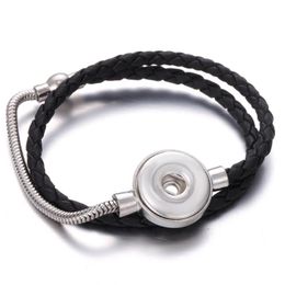 Bracelets porte-bonheur 2021 Snap Bracelet bijoux 18mm cuir tissage fer boucle ajustement strass bouton femmes