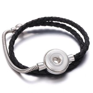 Bedelarmbanden 2021 Snap armband sieraden 18 mm lederen weven ijzeren gesp fitste strass knop vrouwen