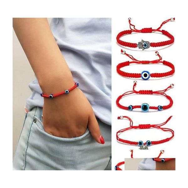 Bracelets porte-bonheur 2022 bleu mauvais œil tressé corde chaînes pour femmes hommes tortue éléphant Hamsa main rouge chaîne bracelet mode goutte Deliv Dhati