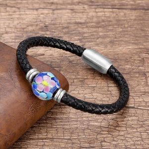 Bracelets porte-bonheur 2022 Design en cuir véritable hommes Bracelet rond coloré glaçure perlé en acier inoxydable aimant hommes bijoux cadeau