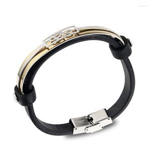 Bracelets de charme 2022 Bijoux de mode Titanium Steel Cuff Bracelet en cuir Vintage inoxydable Symbole musical Hommes Pulsera Kent22