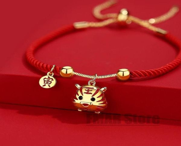 Braceletas Charm 2022 Año chino Lucky Tiger Tigre Rojo Rojo Pulsera de pareja hecha Joya de regalo Ajustable Ethnic1728247