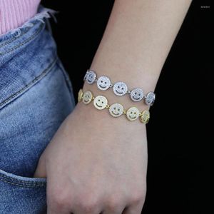 Bedelarmbanden 2022 zilveren goud kleur micro pave ijs uit bling smile bangle kubieke zirkonia luxe mode armband vrouwen sieraden