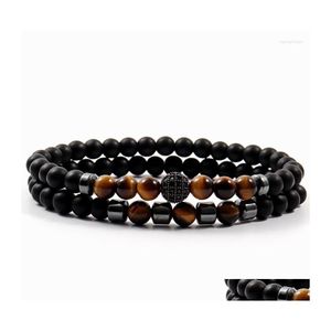 Bedelarmbanden 2022 trendy disco ball bracelet mannen klassieke pave cz 2 pc's/set tijger eye stone matte kralen voor sieraden cadeau deli dhmiv