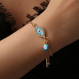 Bracelets de charme 2022 Crystal bleu chanceux turc pour femmes Chaînes dorées bracelet Bracelet Femme # 2873631240C