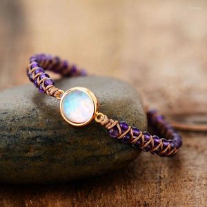 Pulseras de encanto 2023 Amatistas Opal Cadena Trenzada Yoga Amistad Pulsera Brazalete Para Mujeres Hombres Piedra Wrap Femme Joyería Bohemia