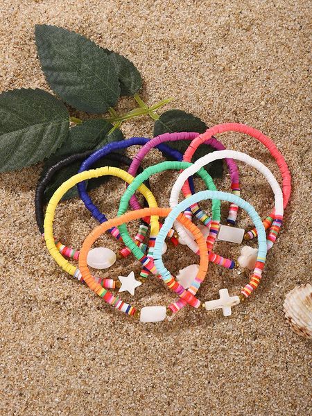 Charm Bracelets 2023 Beach Folk Wind Manual DIY 4mm Pulsera de cerámica blanda de colores mezclados