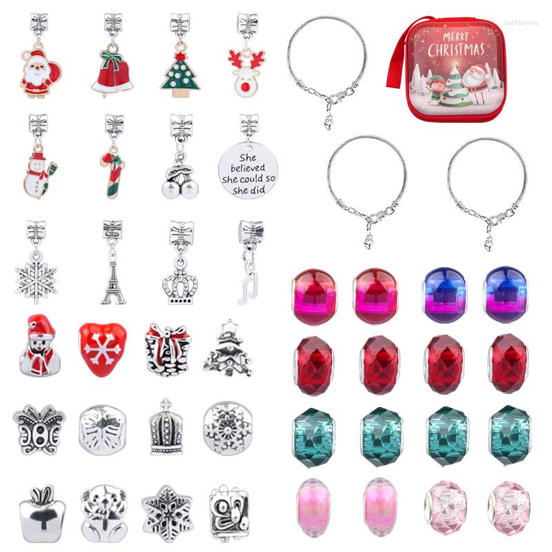 Charm Armbänder 2023 Weihnachtsfleisch Schneemann Elch Schneeflockenschmuck DIY Bunte Kristall Kinder Armband Geschenkset Schmuck Schmuck