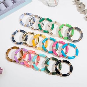 Pulseras de encanto 2023 pareja pulsera de estiramiento de tubo redondo acrílico para mujeres Barra curva de resina Joyería de brazalete con cuentas