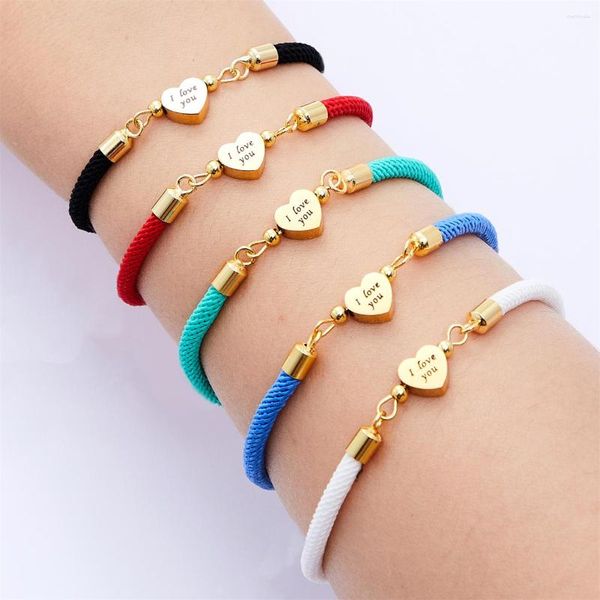 Pulseras de encanto 2023 DIY I Love You Carta Pulsera para mujeres Hombre Pareja Corazón Adjsutable Accesorios de cuerda colorida Regalos de joyería