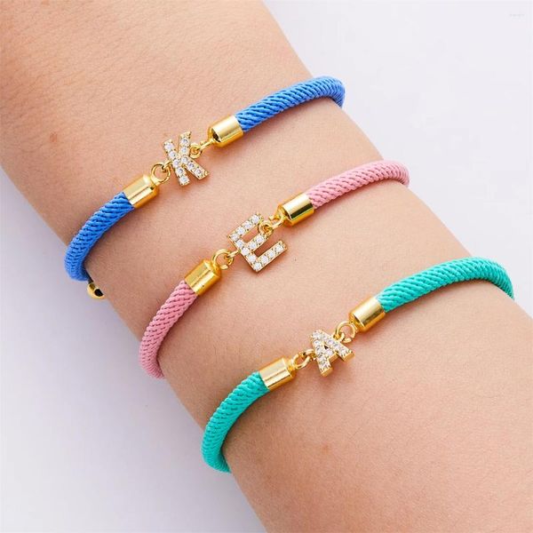 Pulseras de encanto 2023 DIY Pulsera de acero inoxidable inicial para mujeres Hombre Pareja Cuerda colorida con letra de circón Regalo de joyería