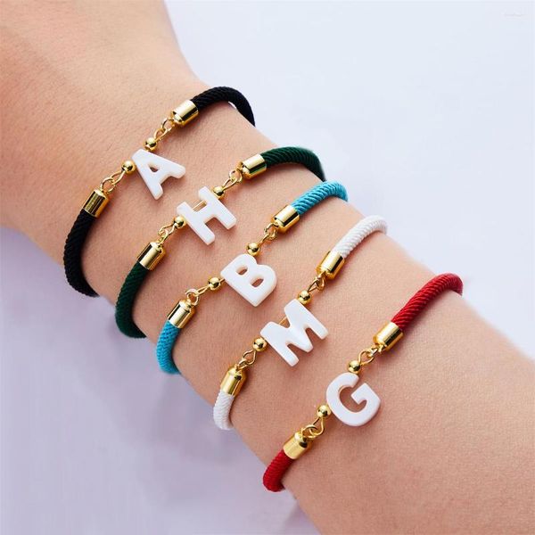 Pulseras de encanto 2023 DIY Shell letra inicial pulsera para mujeres hombre pareja ajustable colorido cuerda accesorios A-Z regalos de joyería