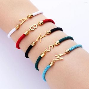 Charm Armbanden 2023 DIY Rvs Brief Armband Voor Vrouwen Initial A-Z Eenvoudige Verstelbare Kleurrijke Touw Sieraden Geschenken