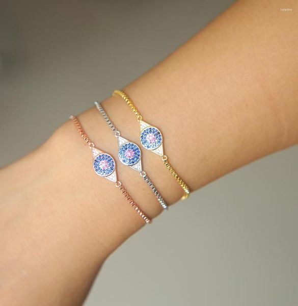 Pulseras con dijes 2023 Fábrica Joyería delicada delicada Venta al por mayor Calidad superior Tiny Mini Eye Pave Blue Cz Brazalete de moda Brarcelet