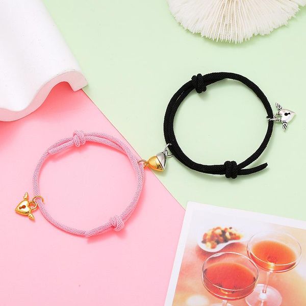 Bracelets porte-bonheur 2023 mode 2 pièces/paire Bracelet de Couple assorti pour les amoureux mignon coeur aimant Braslet saint valentin Braclet attirer