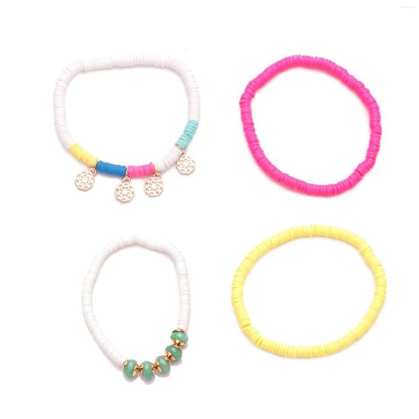 Bracelets de charme 2023 Mode 4pcs Ensemble Heishi Disque Polymère Argile Empilable Femmes 16mm Stretch Coloré Été Go Surf Bracelet