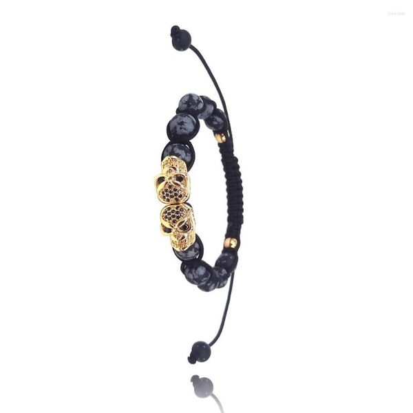 Pulseras con dijes 2023, pulsera de calavera de Color dorado macramé trenzado a la moda, obsidiana de copo de nieve mate Natural para mujeres y hombres, regalo