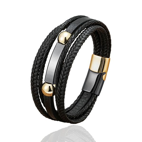 Bracelets porte-bonheur 2023 mode Bracelet en cuir véritable hommes corde tressée pour homme acier inoxydable métal fermoir magnétique bracelets bijoux