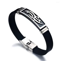 Bedelarmbanden 2023 Mode Glamour Sieraden Roestvrij Staal Onregelmatig Patroon Armband Heren Retro Manchet Zwart Siliconen Pulsera