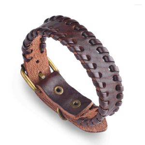 Bracelets porte-bonheur 2023 bijoux de mode rétro Long marron tressé Bracelet en cuir femme Simple manchette ceinture boucle Couple Pulseira