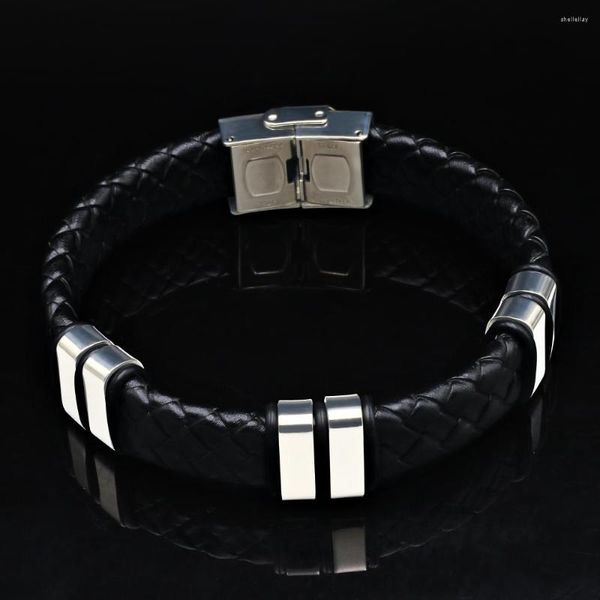 Bracelets porte-bonheur 2023 bijoux de mode Vintage tissé à la main large Bracelet en cuir Pu Simple acier inoxydable pour accessoires pour hommes