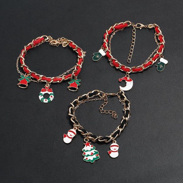 Pulseras con dijes 2023 moda Simple goteo aleación de aceite árbol de Navidad copo de nieve colgante pulsera para mujeres fiesta regalo de vacaciones Accesorios